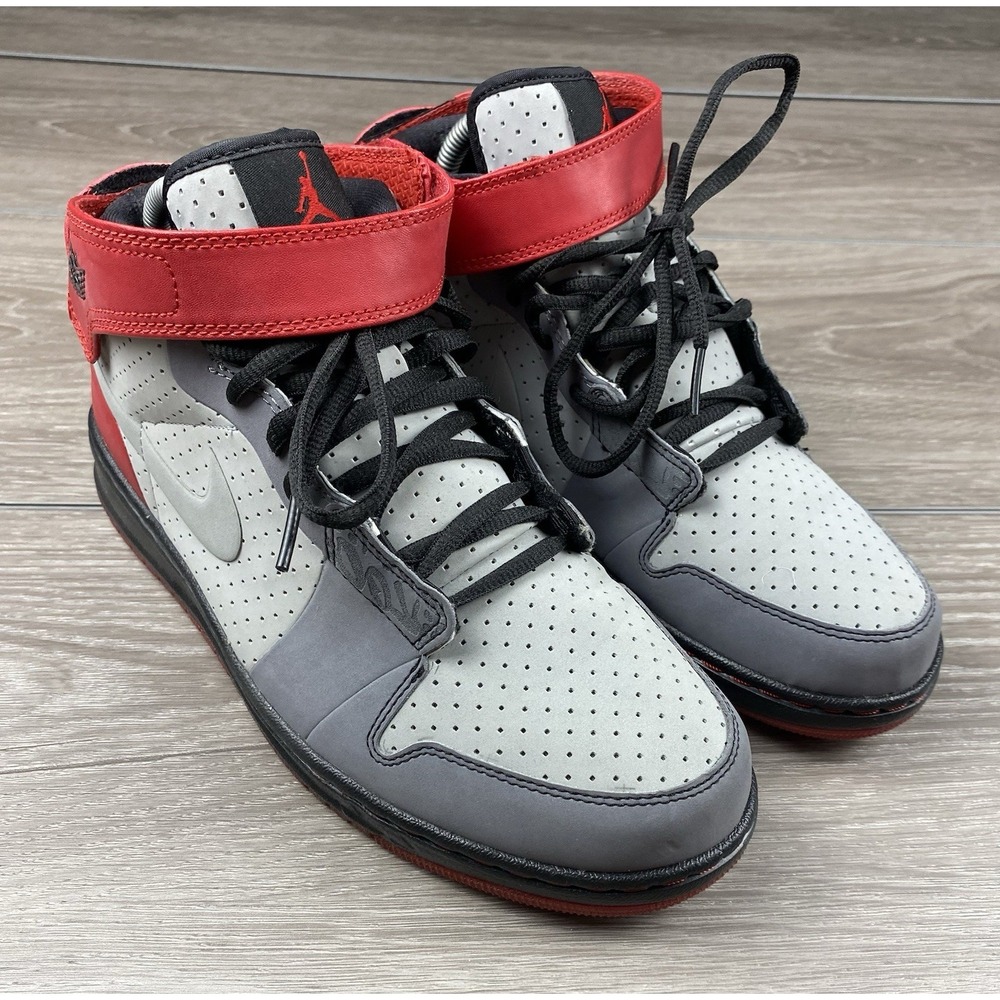 Air Jordan 1 Flight Strap Grey Red Womens 8 High Top Basketball Shoes 407480-001